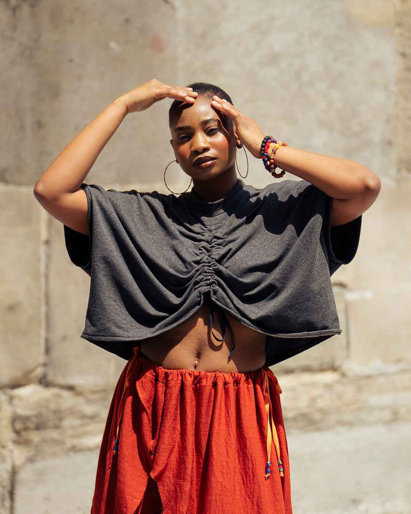 T-shirt Boxy Ajustable en Jersey Coton