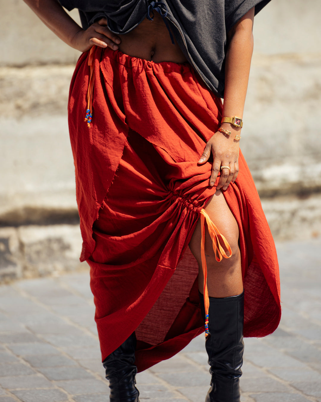 Jupe Longue Ajustable en Lin – Rouge Terre