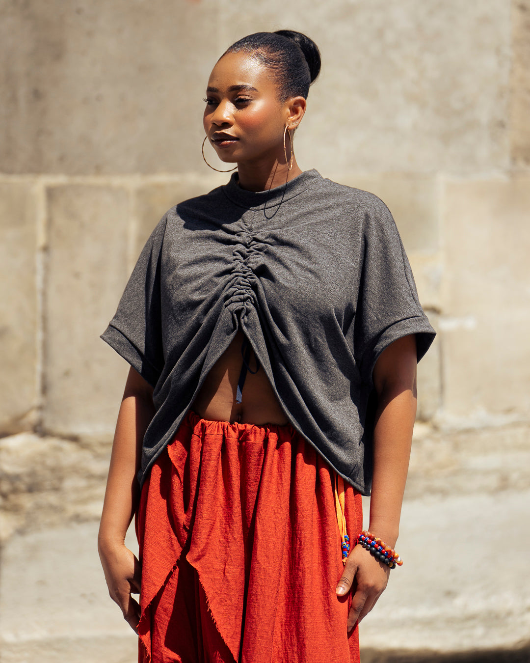 T-shirt Boxy Ajustable en Jersey Coton