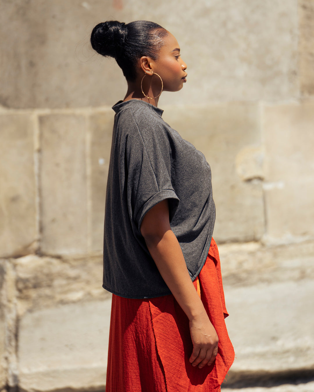 T-shirt Boxy Ajustable en Jersey Coton
