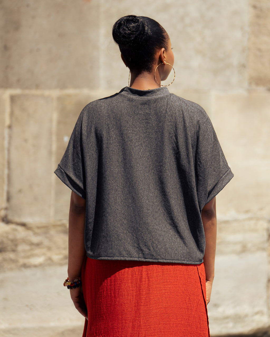 T-shirt Boxy Ajustable en Jersey Coton