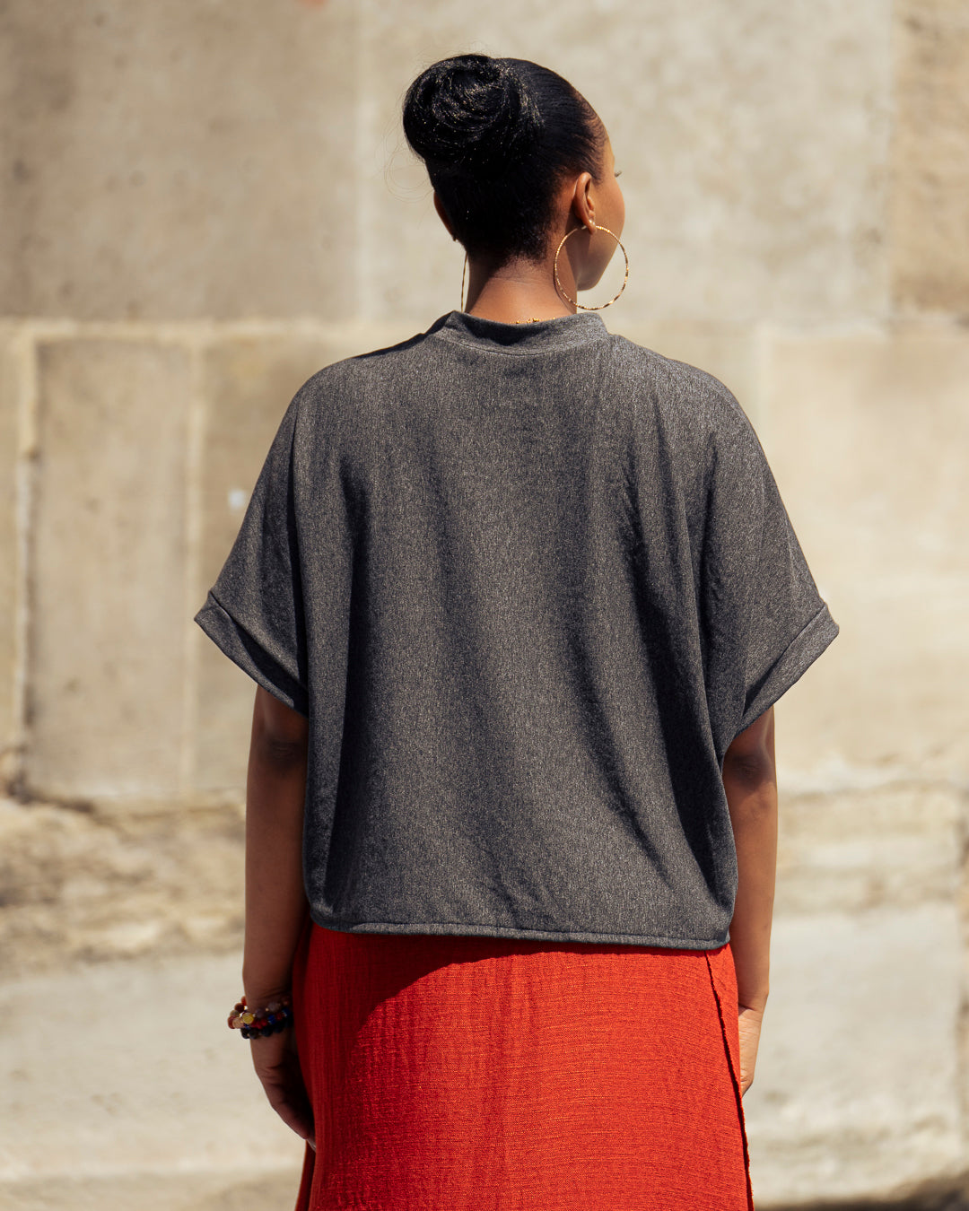 T-shirt Boxy Ajustable en Jersey Coton