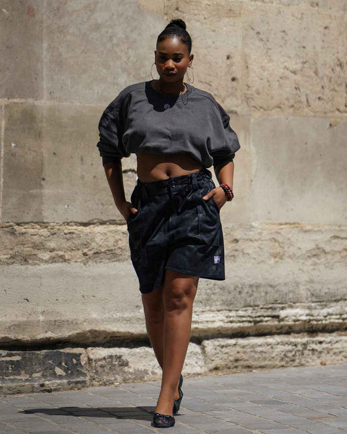 Bermuda Tailleur en Denim Noir Jacquard