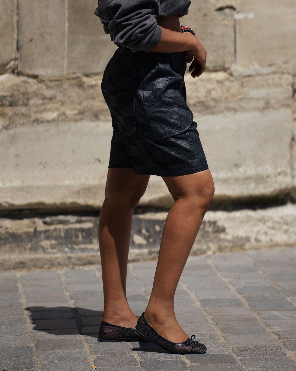 Bermuda Tailleur en Denim Noir Jacquard